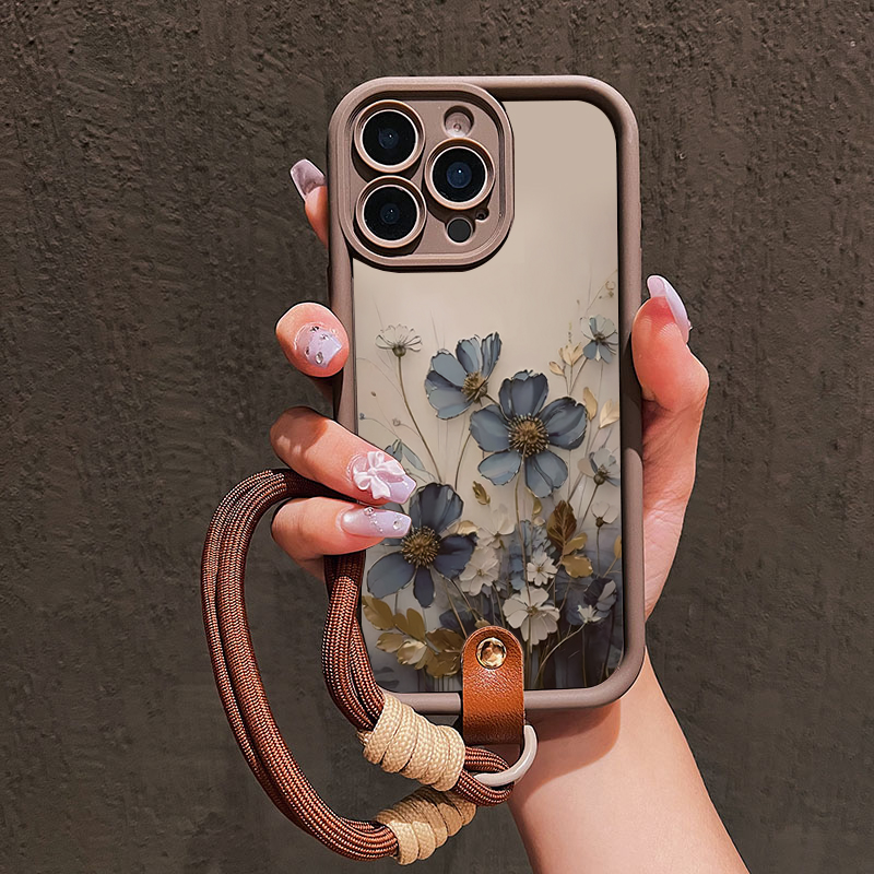 Lanyard Phone Strap - Blue Flower Lanyard Strap Rope Phone