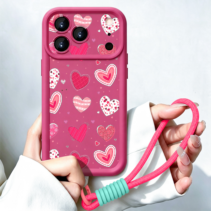Lanyard Phone Strap - Love Hearts Pattern With Strap Case